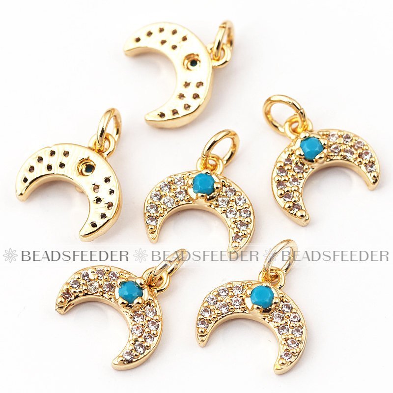 Mini Ox horn charm/pendant,blue opal, clear CZ micro paved,findingings,Cubic Zirconia CZ pendant , jewelry supplies,craft supplies,8.5x9x2mm,1pc