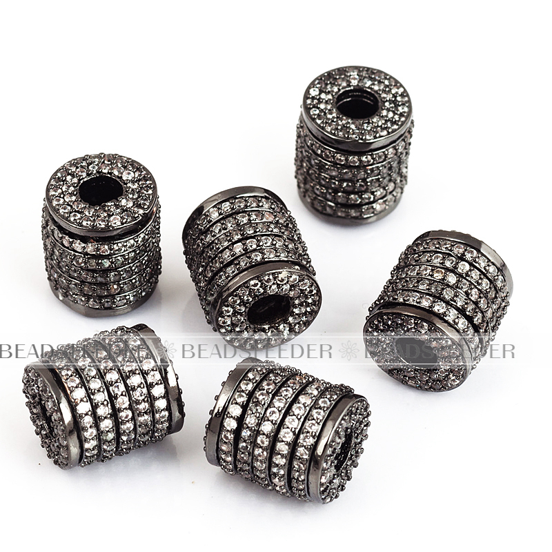 Drum barrel space beads, Micro Pave Beads / CZ Bead / Clear Cubic Zirconia beads , Men Bracelet Charms, Bracelet Charms, 11.5mm, 1pc