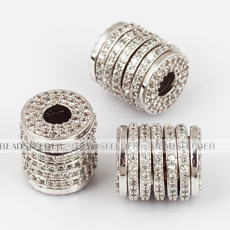 Drum barrel space beads, Micro Pave Beads / CZ Bead / Clear Cubic Zirconia beads , Men Bracelet Charms, Bracelet Charms, 11.5mm, 1pc