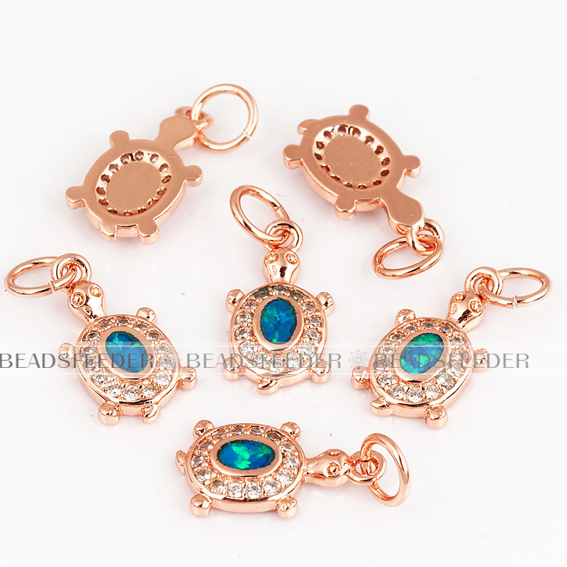 Sea turtle charm/pendant,blue opal, clear CZ micro paved,findingings,Cubic Zirconia CZ pendant,jewelry supplies,craft supplies,14mm,1pc
