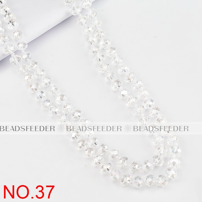 30'' inch, crystal AB, knotted necklace chain,ready to wear, 8mm crystal glass beads knotted, ideal for pendant/stack layer necklace , 1 strand