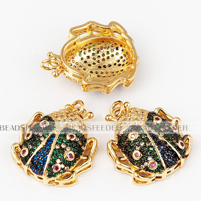 Scarab beetle CZ pendant for neck lace, Fuchsia/green CZ Micro Paved,Cubic Zirconia insect pendant ,22mm, 1pc