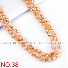 30'' inch, white opal champagne, knotted necklace chain,ready to wear, 8mm crystal glass beads knotted, , 1 strand