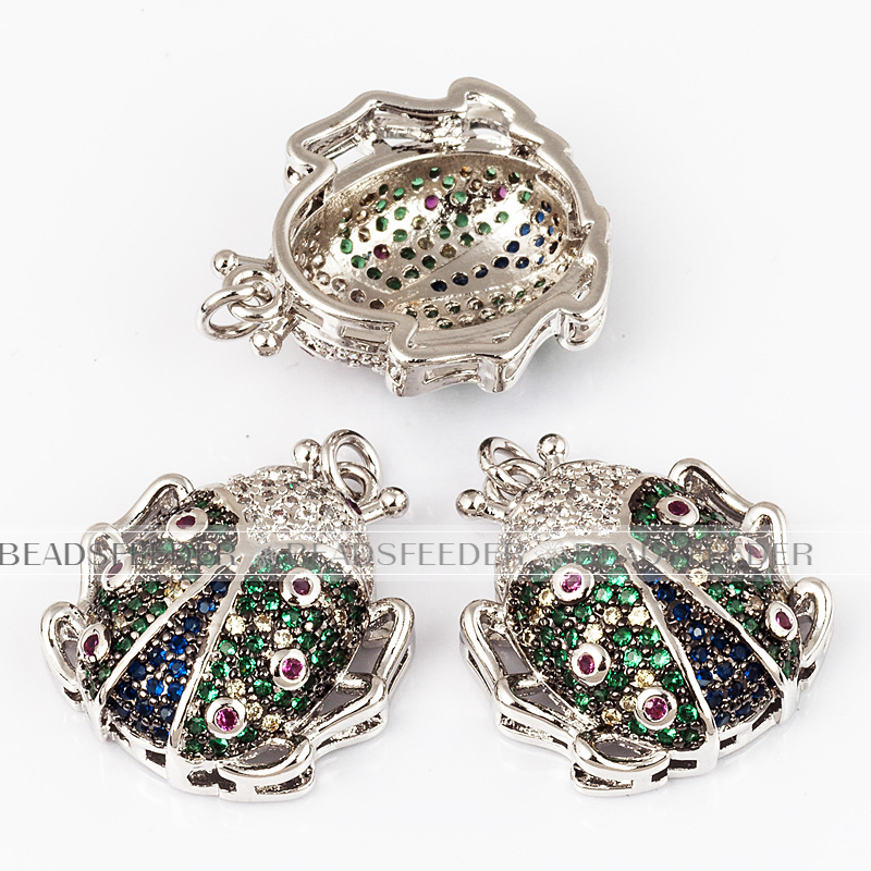 Scarab beetle CZ pendant for neck lace, Fuchsia/green CZ Micro Paved,Cubic Zirconia insect pendant ,22mm, 1pc