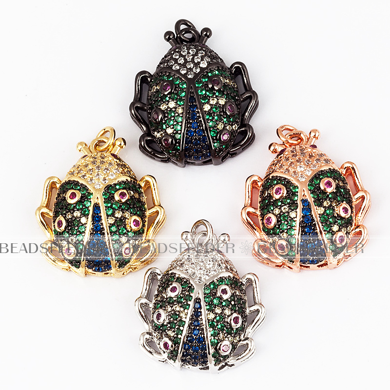 Scarab beetle CZ pendant for neck lace, Fuchsia/green CZ Micro Paved,Cubic Zirconia insect pendant ,22mm, 1pc