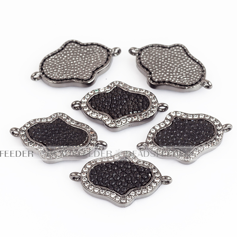 Hamsa Hand connector，with genuine black Stingray skin, clear CZ micro pave , space connector ,22x14x2.5mm 1pc