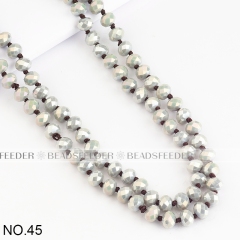 60'' inch,  Light grey opal, knotted necklace chain,ready to wear, 8mm crystal glass beads knotted, , 1 strand
