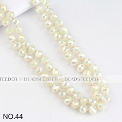 60'' inch,  Light yellow pearl, knotted necklace chain,ready to wear, 8mm crystal glass beads knotted, , 1 strand