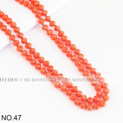 60'' inch,  Coral  , knotted necklace chain,ready to wear, 8mm crystal glass beads knotted, , 1 strand