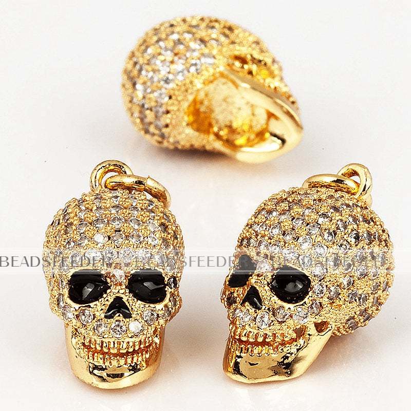 3D black eye skull charm/pendant,CZ Micro Pave charm , Clear/black Cubic Zirconia charms in gold/rose gold/silver colour,21mm 1pc