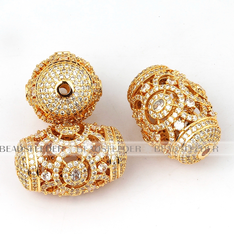 Drum barrel focal space beads, Micro Pave Beads / CZ Bead / Clear Cubic Zirconia beads , 33x23mm, 1pcs