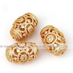 Drum barrel focal space beads, Micro Pave Beads / CZ Bead / Clear Cubic Zirconia beads , 33x23mm, 1pcs