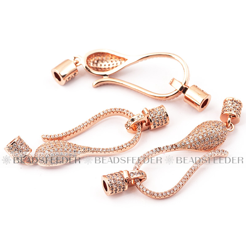 Lobster Clasp/Buckle Micro paved , CZ Micro Pave clasp for 3mm leather cord, necklace, craft supplies, Beading supplies, 48mm 1pc