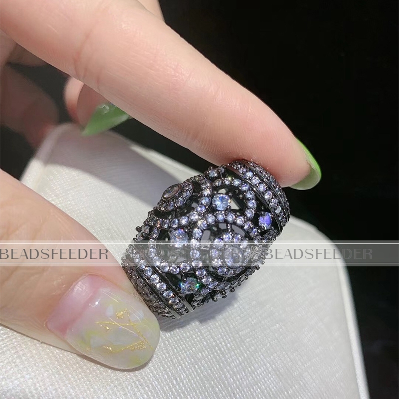 Drum barrel focal space beads, Micro Pave Beads / CZ Bead / Clear Cubic Zirconia beads , 33x23mm, 1pcs