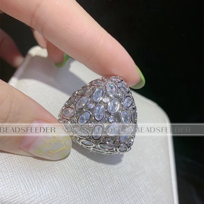 Triangle focal beads with fancy cubic zirconia , Micro Pave Beads / CZ Bead / Clear Cubic Zirconia beads, 30mm, 1pcs