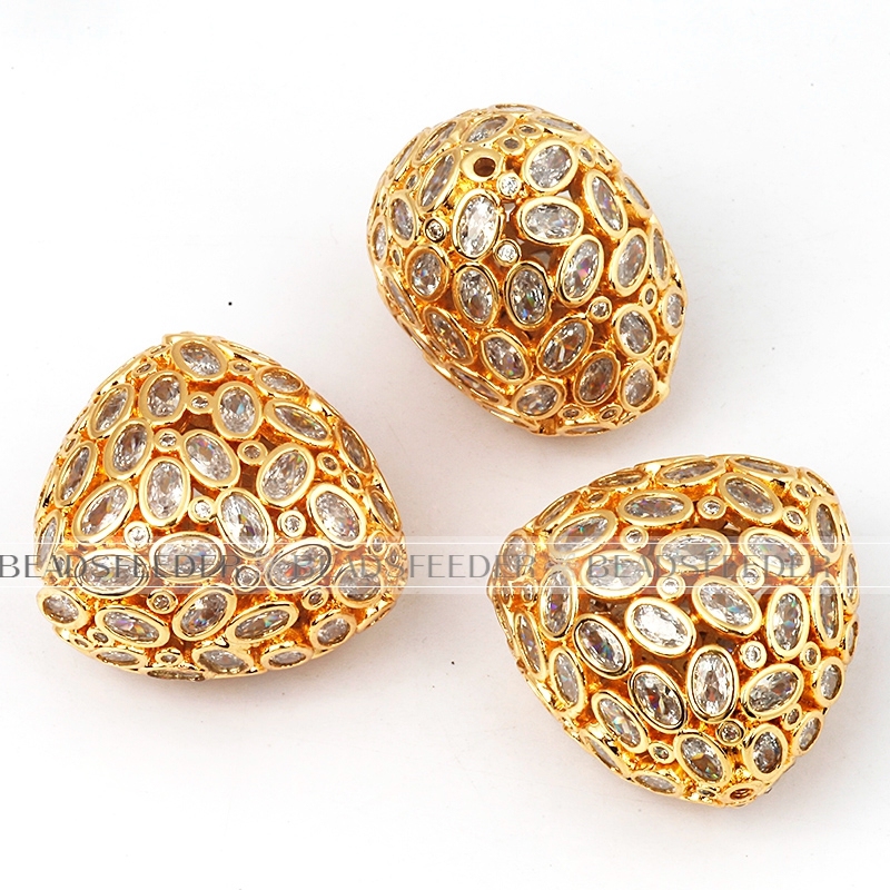 Triangle focal beads with fancy cubic zirconia , Micro Pave Beads / CZ Bead / Clear Cubic Zirconia beads, 30mm, 1pcs