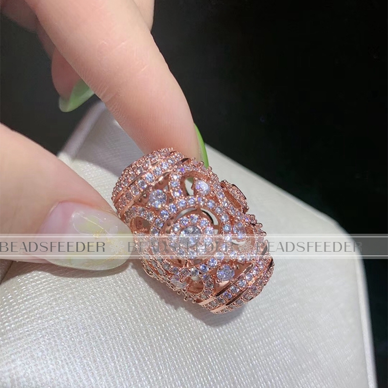 Drum barrel focal space beads, Micro Pave Beads / CZ Bead / Clear Cubic Zirconia beads , 33x23mm, 1pcs