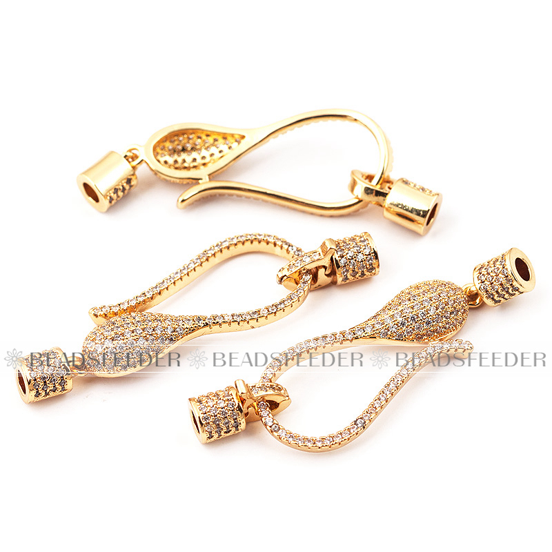 Lobster Clasp/Buckle Micro paved , CZ Micro Pave clasp for 3mm leather cord, necklace, craft supplies, Beading supplies, 48mm 1pc