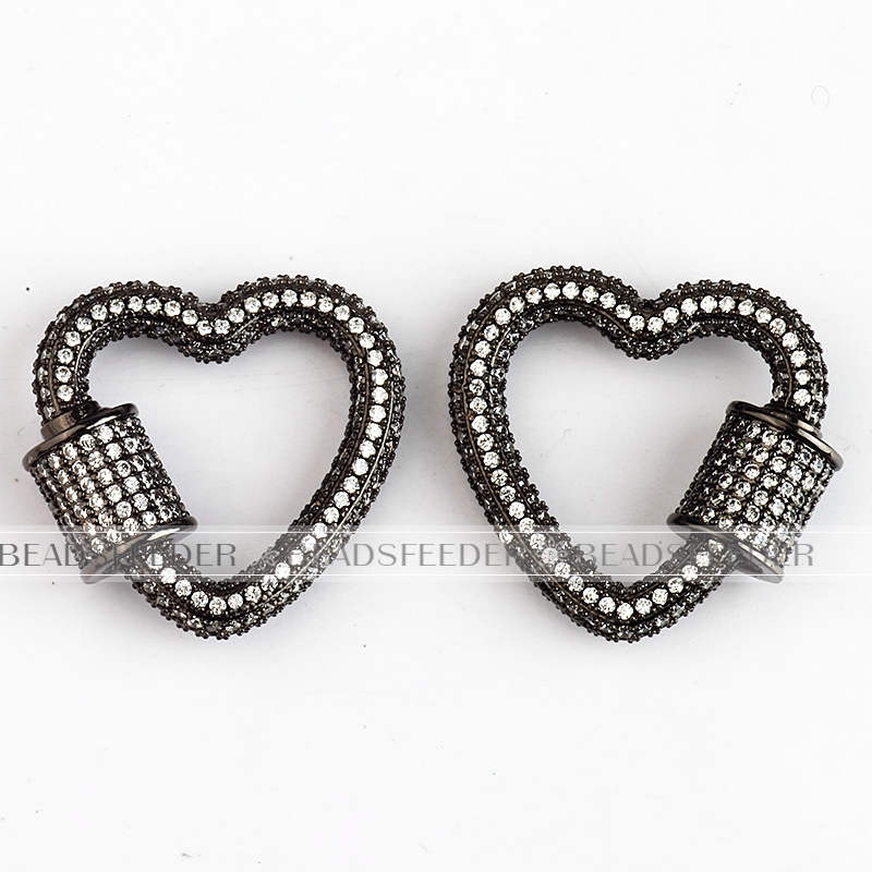 Screw on fully pave heart Shape Clasp for metal chain and cord, Gold/Rose gold/Silver/Black,Pave Oval Lock,23x22mm,1pc