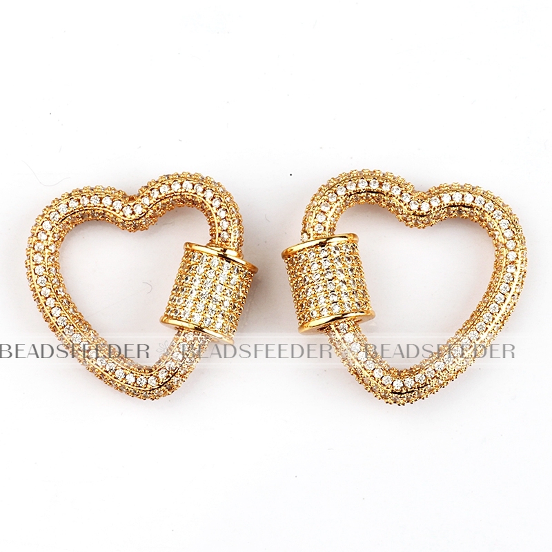 Screw on fully pave heart Shape Clasp for metal chain and cord, Gold/Rose gold/Silver/Black,Pave Oval Lock,23x22mm,1pc