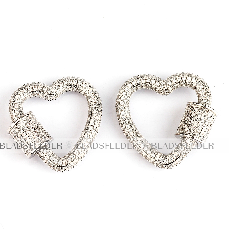 Screw on fully pave heart Shape Clasp for metal chain and cord, Gold/Rose gold/Silver/Black,Pave Oval Lock,23x22mm,1pc