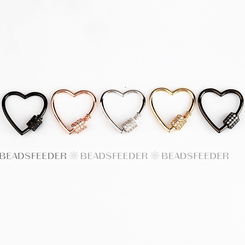 Small size Screw on heart Shape Clasp for metal chain and cord, Gold/Rose gold/Silver/Black,Pave Lock,1pc