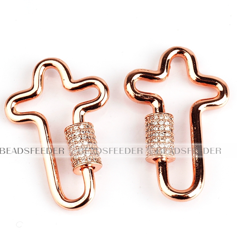 Large size Screw on cross Shape Clasp for metal chain and cord, Gold/Rose gold/Silver/Black,Pave cross Lock,1pc