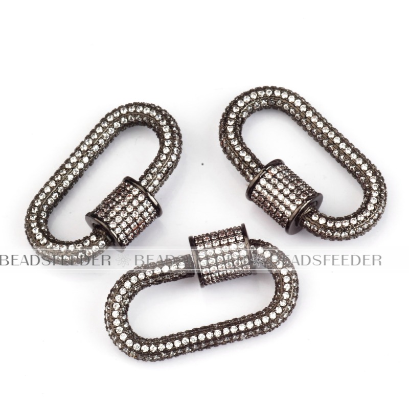 Clear CZ Screw on fully pave Oval Shape Clasp for metal chain and cord,Pave Oval Lock,28x16mm,1pc