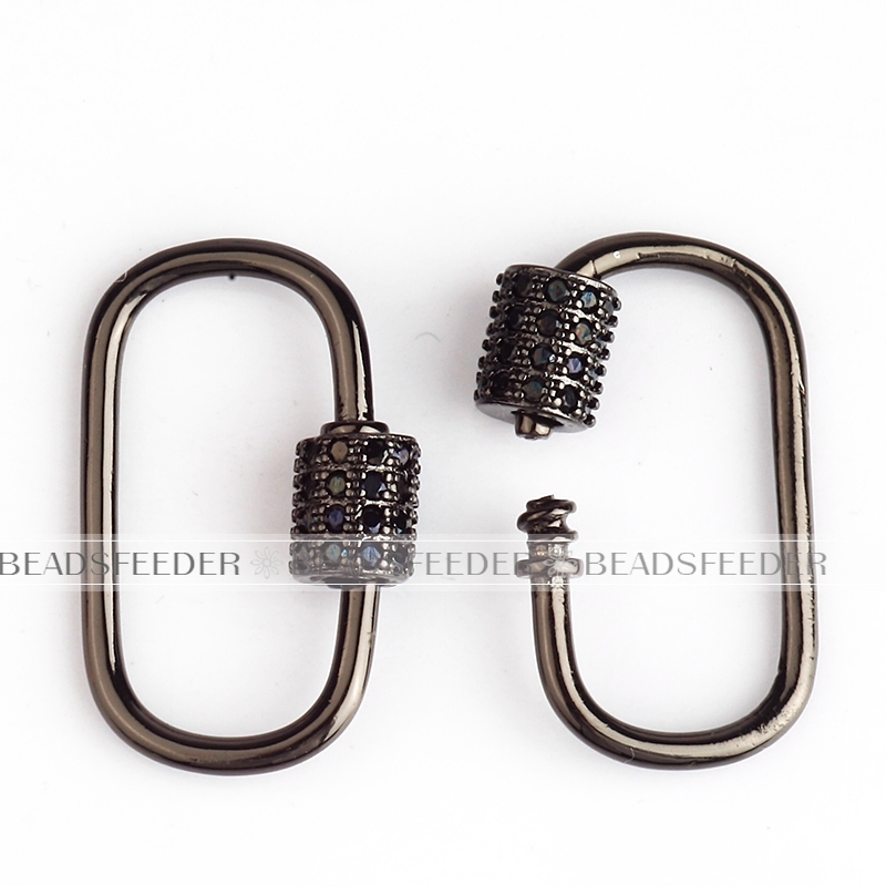 Small size black CZ Screw on oval Shape Clasp for metal chain and cord,Pave oval Lock,1pc