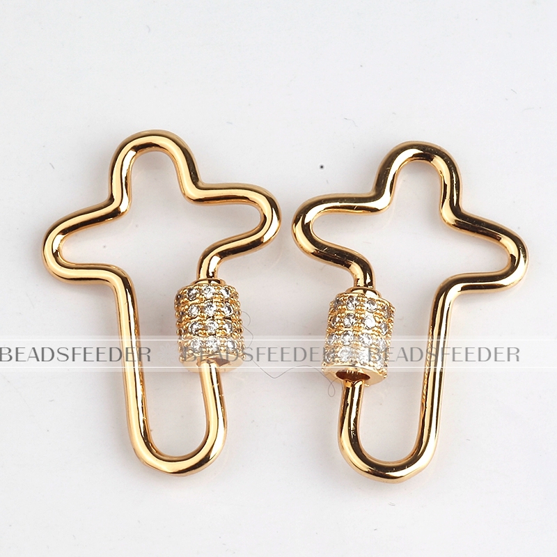 Small size Screw on cross Shape Clasp for metal chain and cord, Gold/Rose gold/Silver/Black,Pave cross Lock,1pc