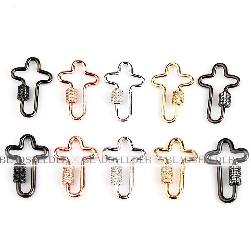 Small size Screw on cross Shape Clasp for metal chain and cord, Gold/Rose gold/Silver/Black,Pave cross Lock,1pc