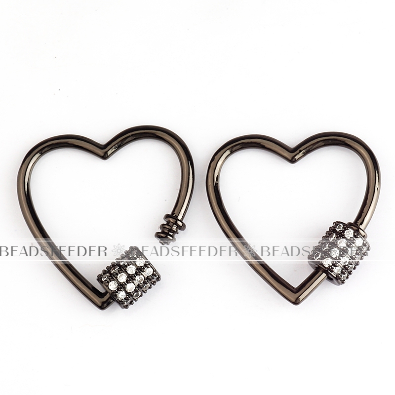 Small size Screw on heart Shape Clasp for metal chain and cord, Gold/Rose gold/Silver/Black,Pave Lock,1pc