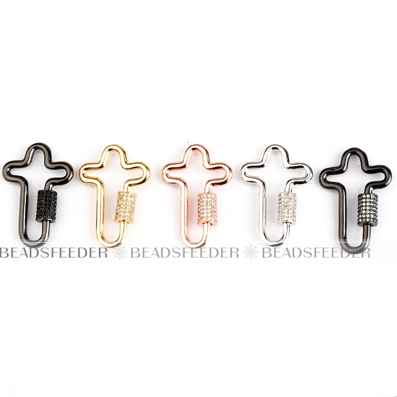 Large size Screw on cross Shape Clasp for metal chain and cord, Gold/Rose gold/Silver/Black,Pave cross Lock,1pc