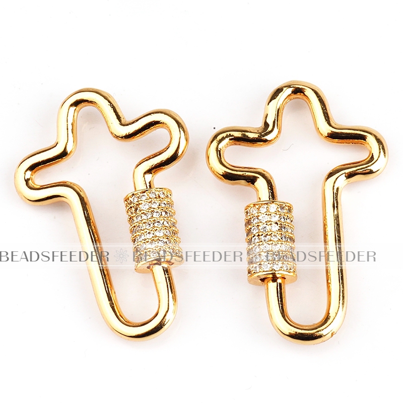 Large size Screw on cross Shape Clasp for metal chain and cord, Gold/Rose gold/Silver/Black,Pave cross Lock,1pc