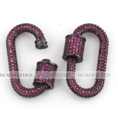 Fuchsia CZ Screw on fully pave Oval Shape Clasp for metal chain and cord,Pave Oval Lock,28x16mm,1pc