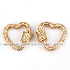 Screw on fully pave heart Shape Clasp for metal chain and cord, Gold/Rose gold/Silver/Black,Pave Oval Lock,23x22mm,1pc