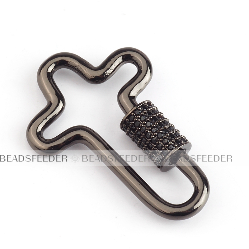 Large size Screw on cross Shape Clasp for metal chain and cord, Gold/Rose gold/Silver/Black,Pave cross Lock,1pc