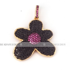 Mixed colour Cubic Zirconia flower pendant  in gold/rose gold/silver colour ,40mm 1pc