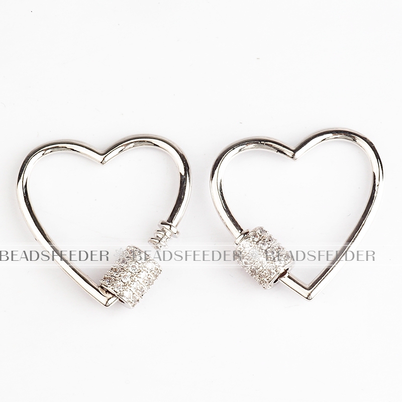 Small size Screw on heart Shape Clasp for metal chain and cord, Gold/Rose gold/Silver/Black,Pave Lock,1pc