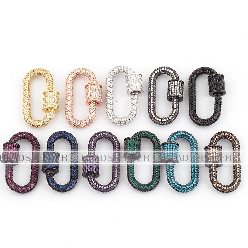 Champagne CZ Screw on fully pave Oval Shape Clasp for metal chain and cord,Pave Oval Lock,28x16mm,1pc