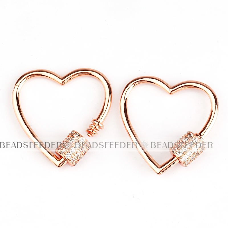 Small size Screw on heart Shape Clasp for metal chain and cord, Gold/Rose gold/Silver/Black,Pave Lock,1pc