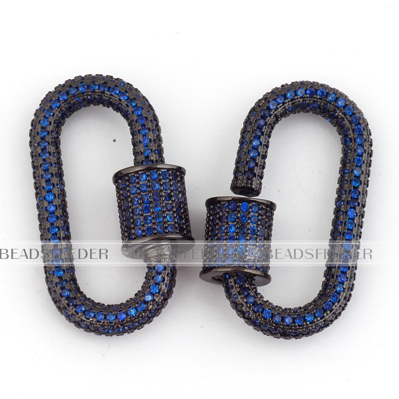 Blue CZ Screw on fully pave Oval Shape Clasp for metal chain and cord,Pave Oval Lock,28x16mm,1pc