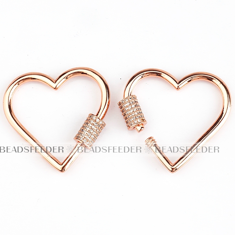 Large size Screw on heart Shape Clasp for metal chain and cord, Gold/Rose gold/Silver/Black,Pave Lock,1pc