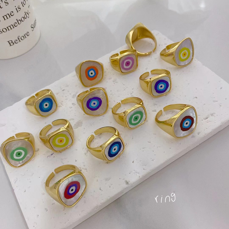 Nature Mother of Pearl Shell Evil Eye Blue Finger Ring for Women and Girl