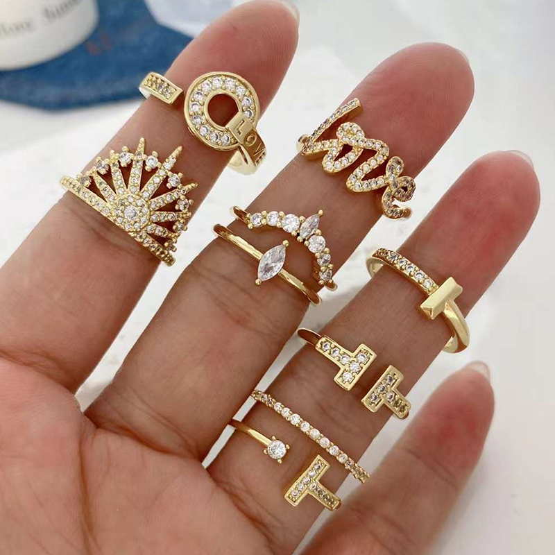 Love Donut Sun Ray Zirconia Micro Paved Open Resizable Finger , Brass Based Metal with 18K Real Gold Plated