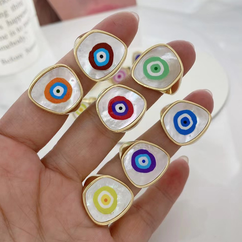 Nature Mother of Pearl Shell Evil Eye Blue Finger Ring for Women and Girl