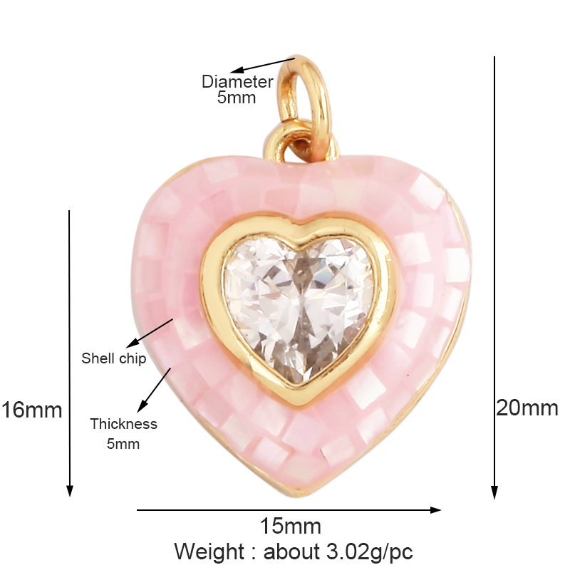 Trendy Colorful Love Heart Inlaid Shell Chips Charm Pendant,Cute Brass 18K Gold Jewelry Necklace Accessories DIY Making Supplies