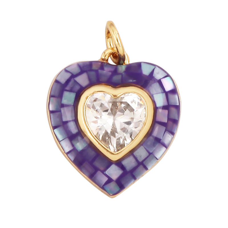 Trendy Colorful Love Heart Inlaid Shell Chips Charm Pendant,Cute Brass 18K Gold Jewelry Necklace Accessories DIY Making Supplies