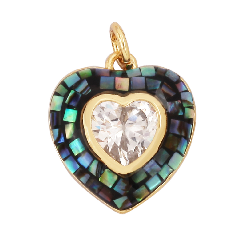 Trendy Colorful Love Heart Inlaid Shell Chips Charm Pendant,Cute Brass 18K Gold Jewelry Necklace Accessories DIY Making Supplies