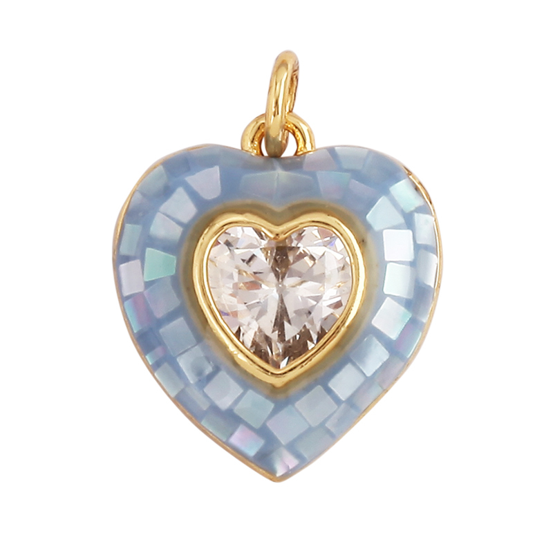 Trendy Colorful Love Heart Inlaid Shell Chips Charm Pendant,Cute Brass 18K Gold Jewelry Necklace Accessories DIY Making Supplies
